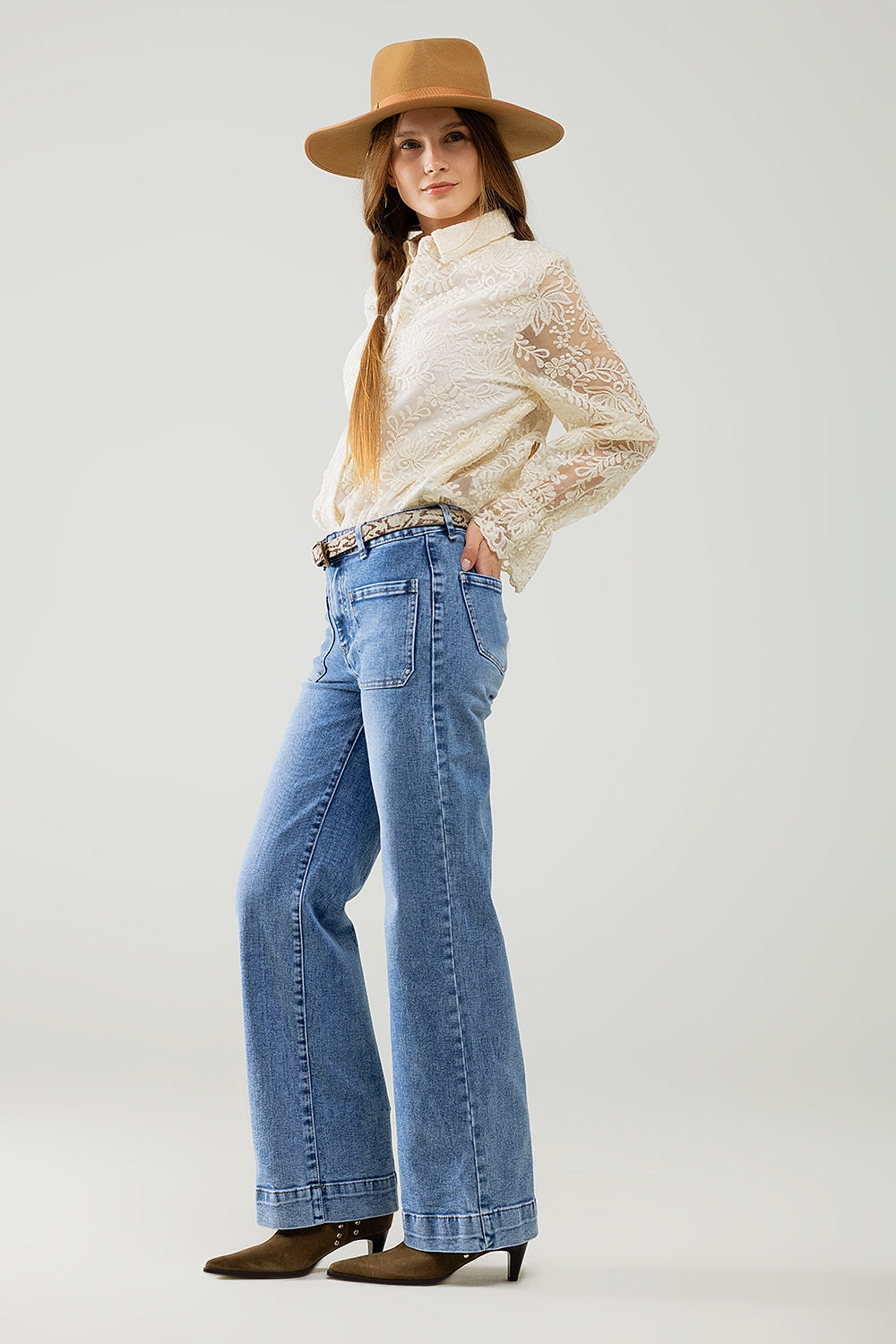 Romantic beige Lace Shirt With Balloon Sleeves - Shirts