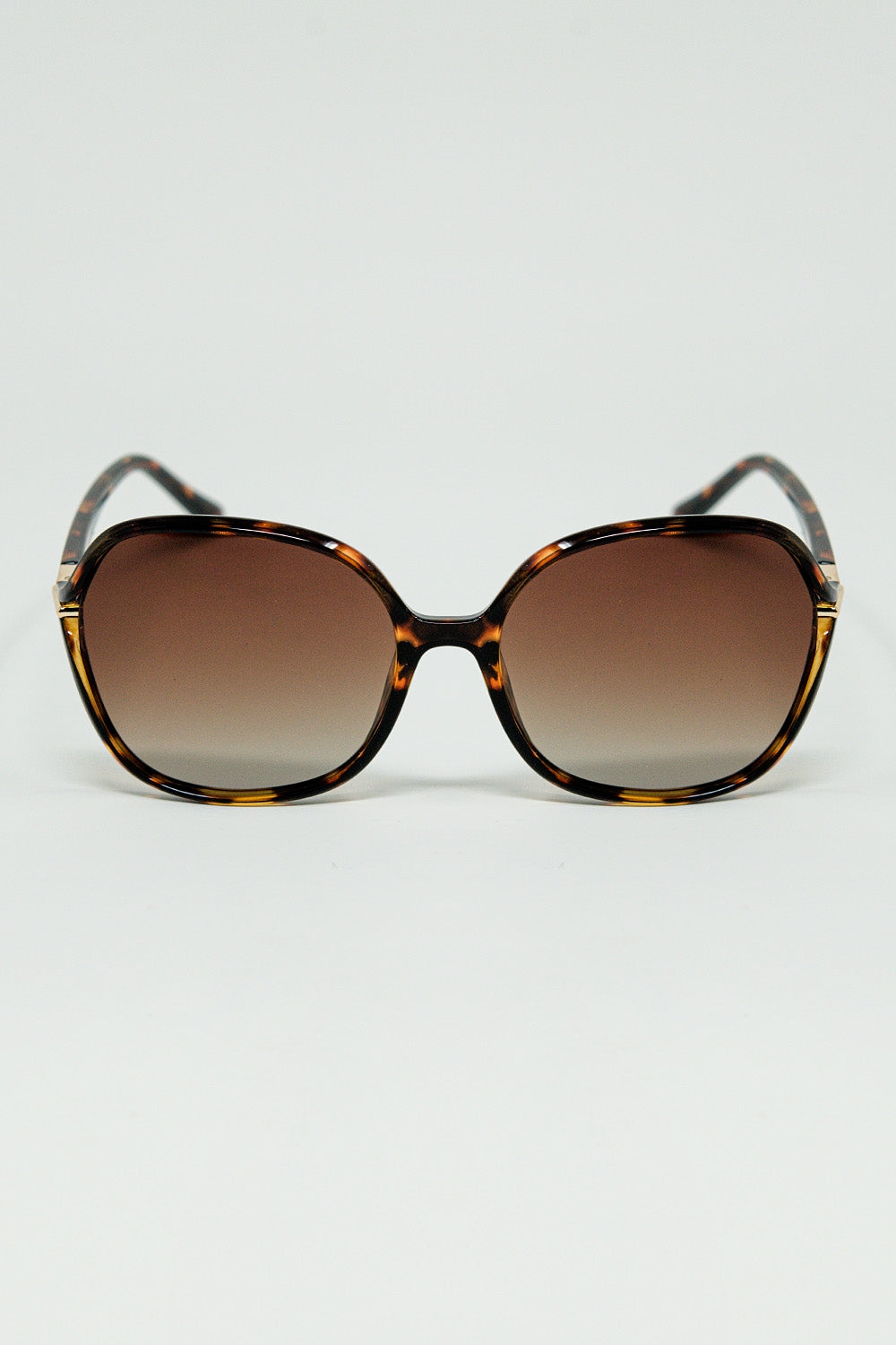 Round beige printed sunglasses with gold metal detail - Sunglasses