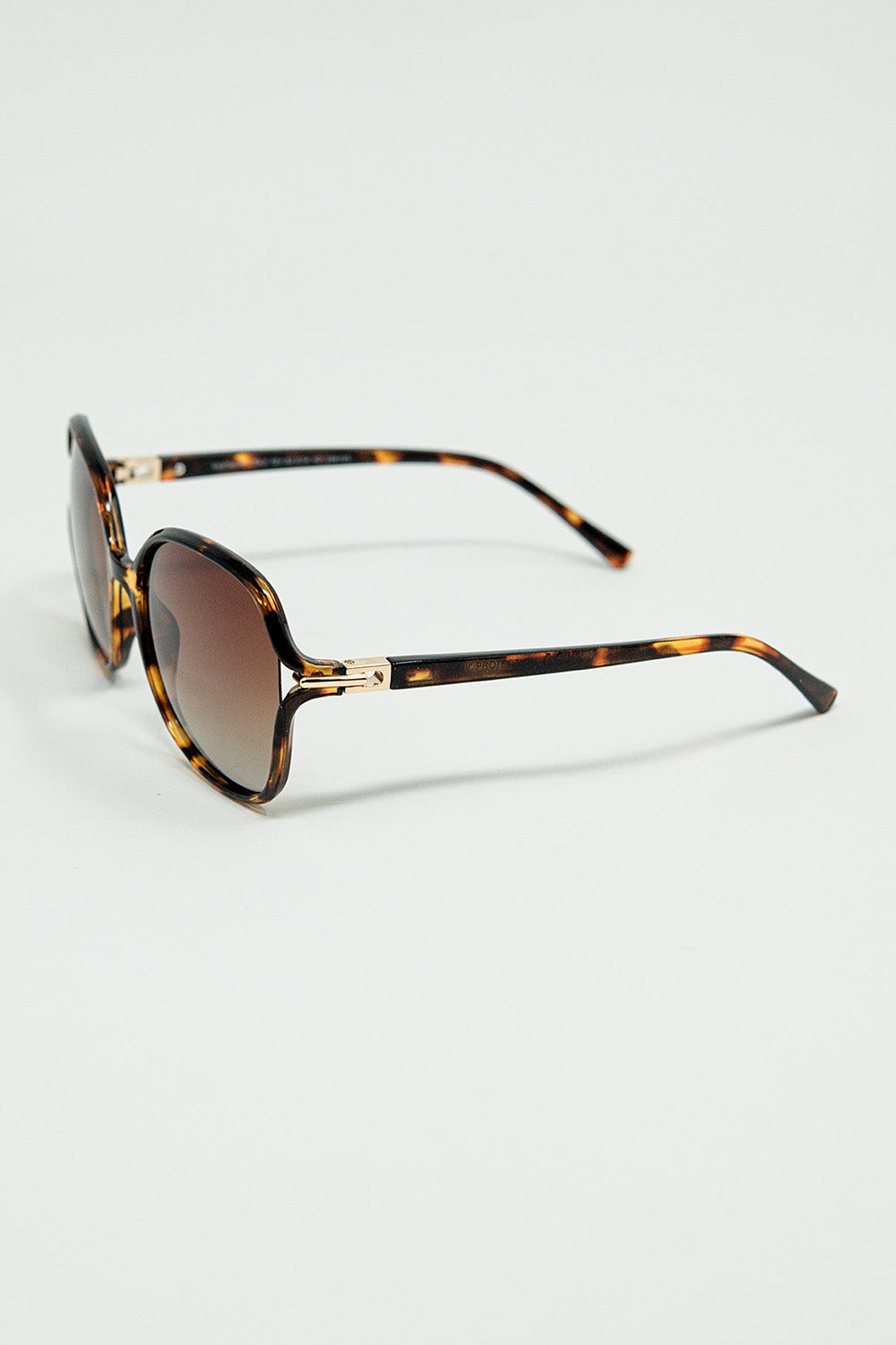 Round beige printed sunglasses with gold metal detail - Sunglasses