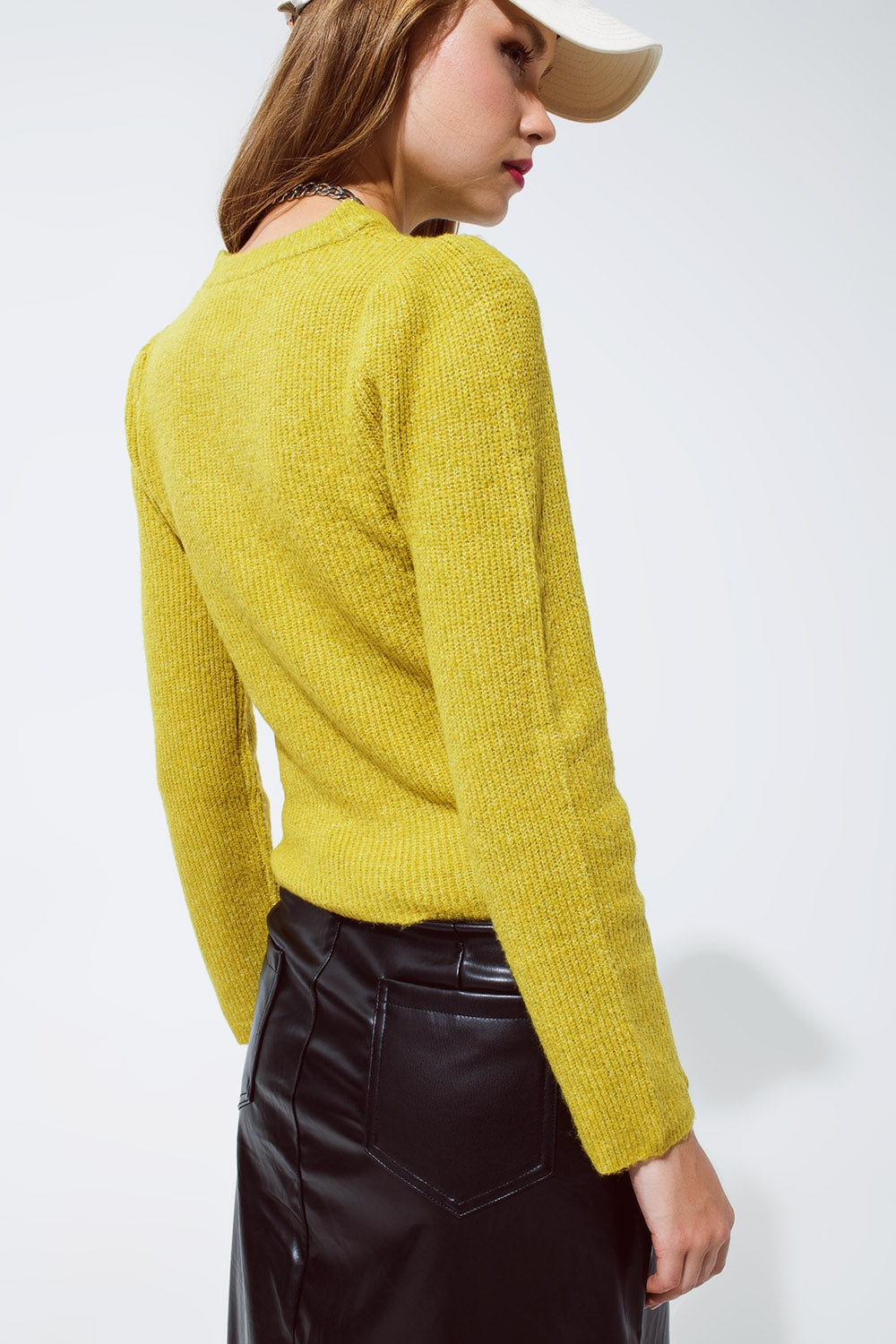 Green chuncky ribbed sweater with round neck Q2 Sweaters BoutiqueLua