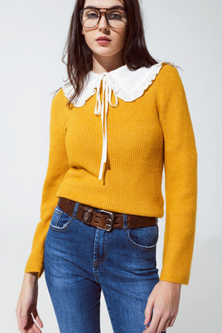 Round neck chunky ribbed jumper in mustard