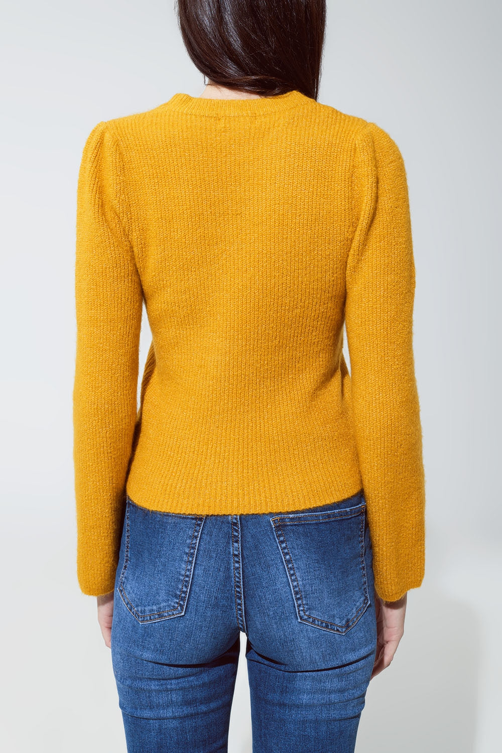 Round neck chunky ribbed jumper in mustard Q2 Sweaters BoutiqueLua
