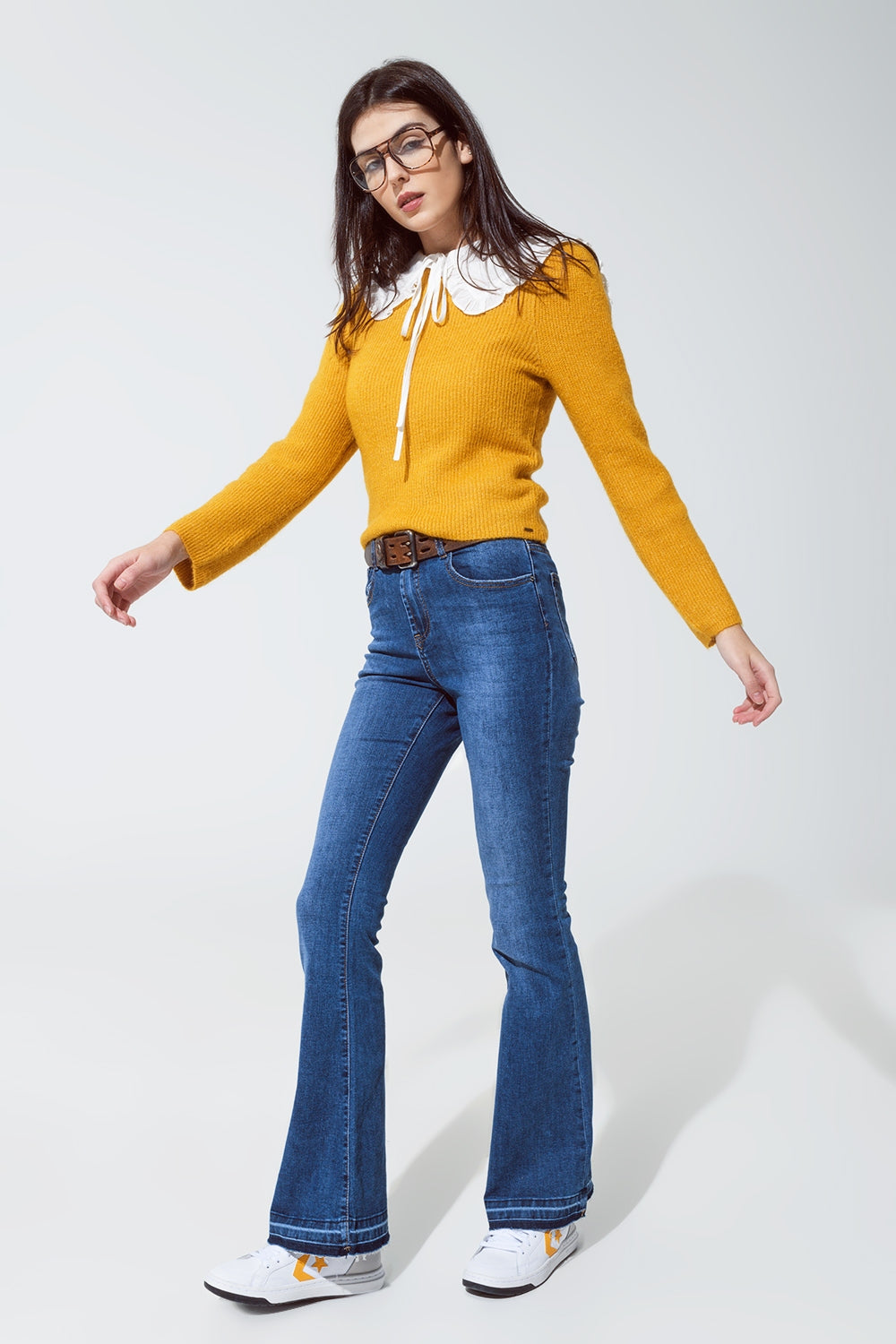 Round neck chunky ribbed jumper in mustard Q2 Sweaters BoutiqueLua