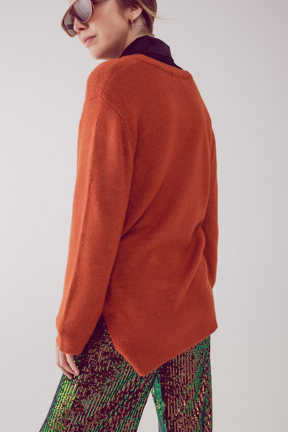 round neck oversized jumper dress in orange Q2 Sweaters BoutiqueLua