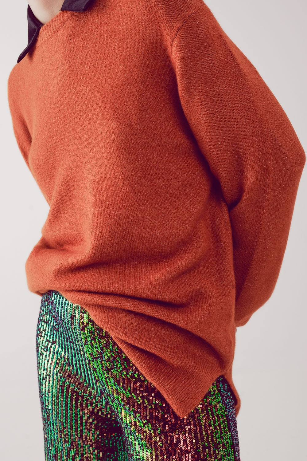 round neck oversized jumper dress in orange Q2 Sweaters BoutiqueLua