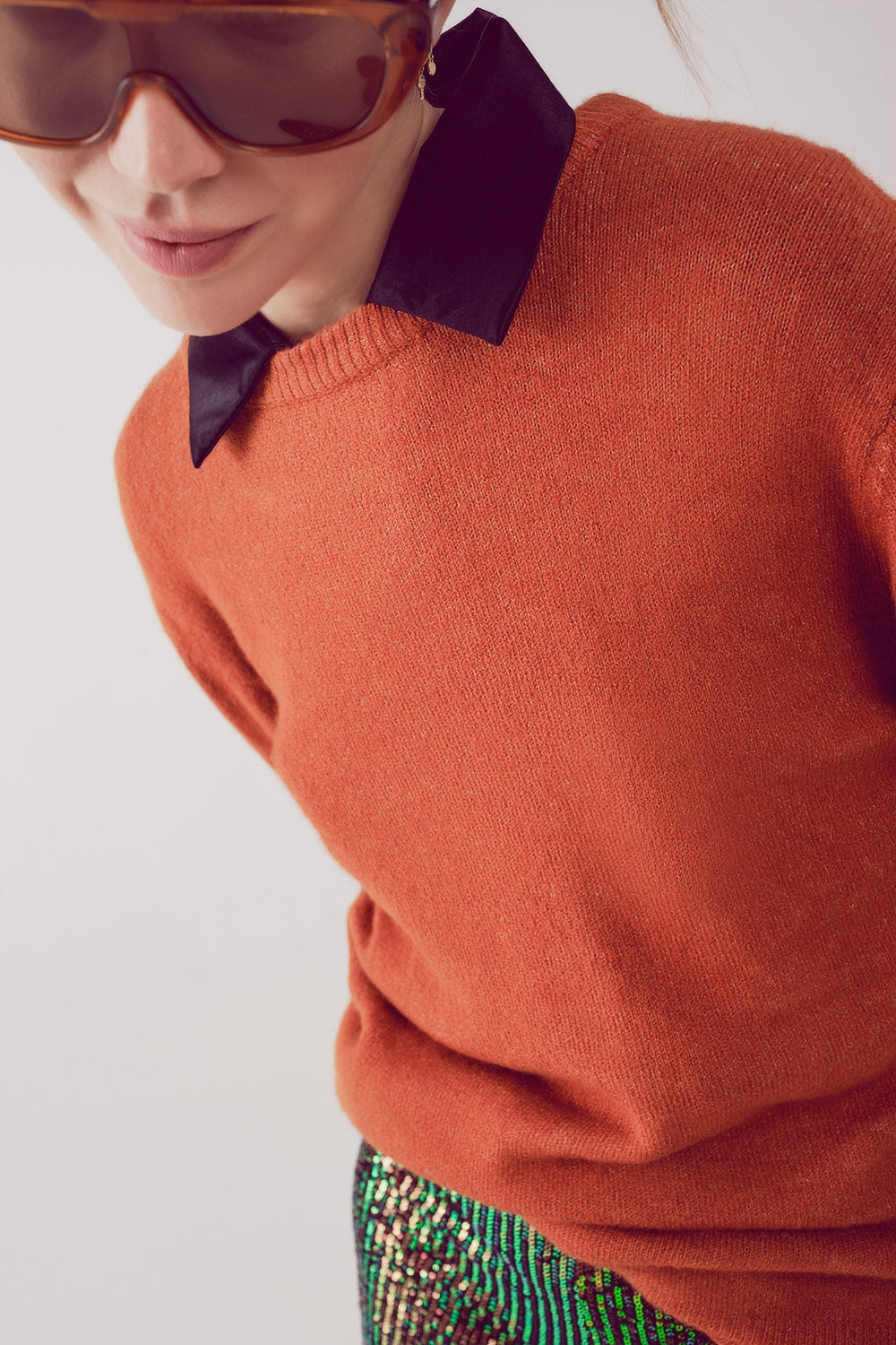 round neck oversized jumper dress in orange Q2 Sweaters BoutiqueLua