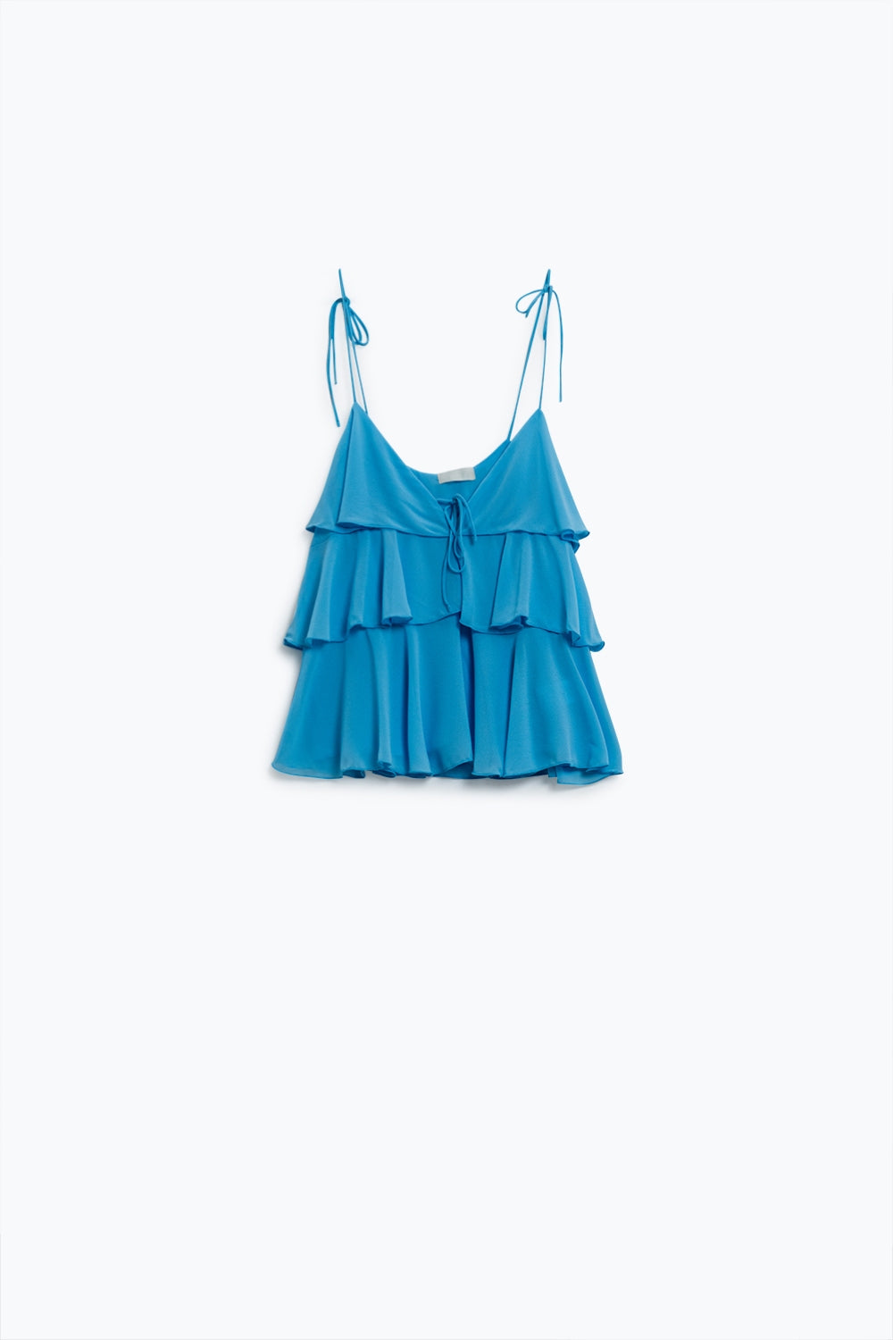 Ruffle Top WIth Thin straps in Blue - Tops