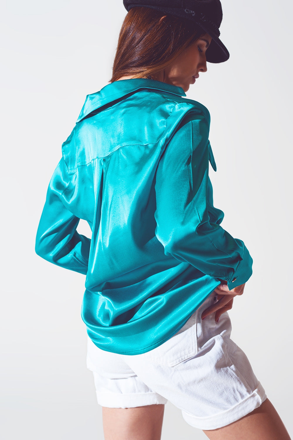 satin blouse in turquoise Q2 Shirts BoutiqueLua