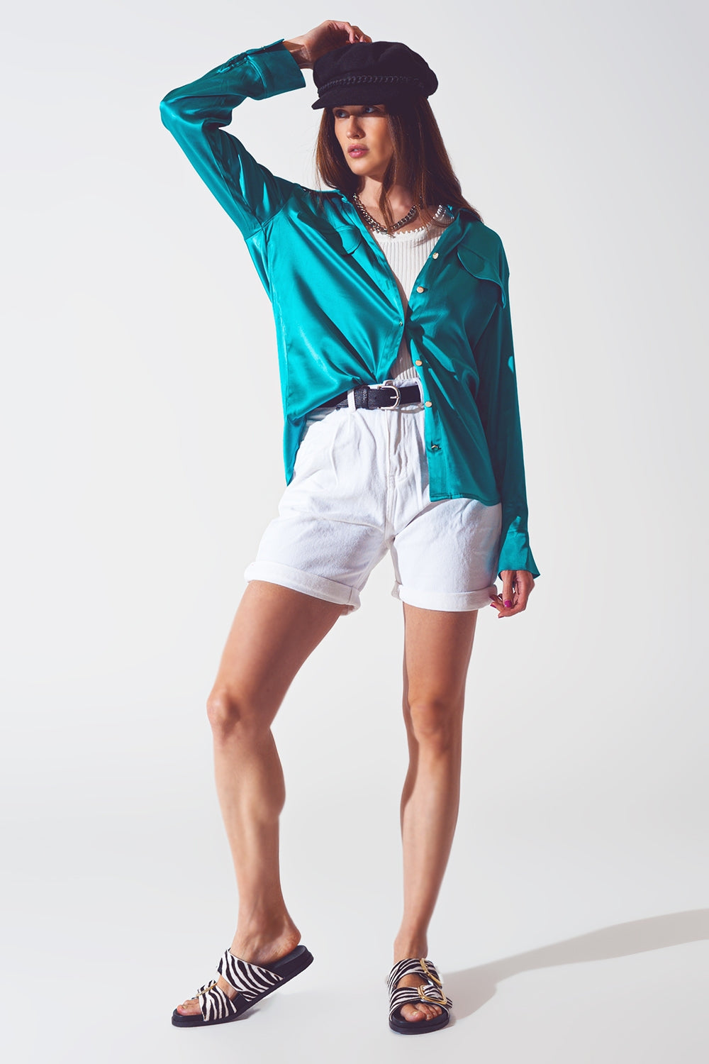 satin blouse in turquoise Q2 Shirts BoutiqueLua