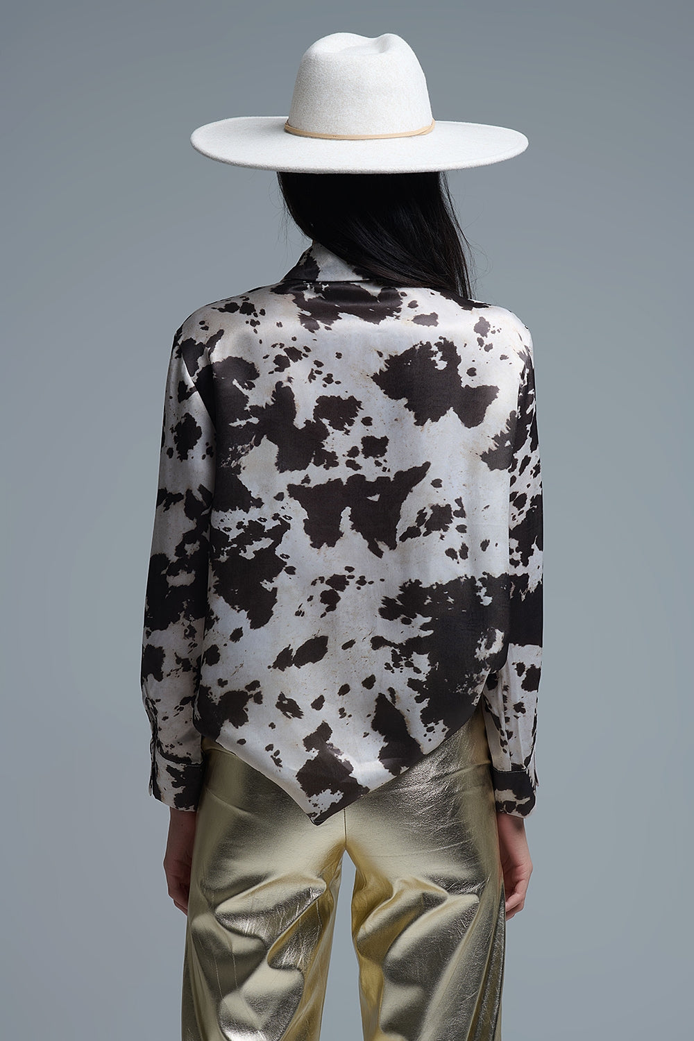Satin Brown and Cream Cow Print Relaxed Shirt - Shirts