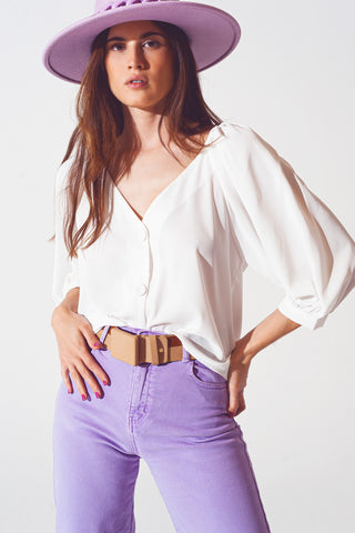 Satin button through shirt in cream