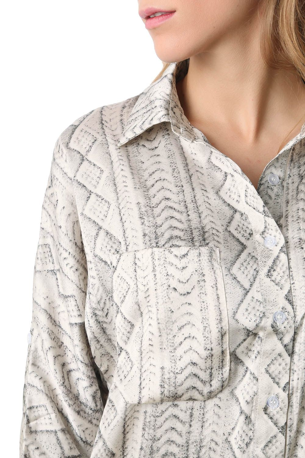 Satin longline shirt in grey abstract print - Shirts