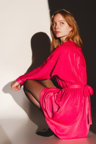 Satin mini dress in red