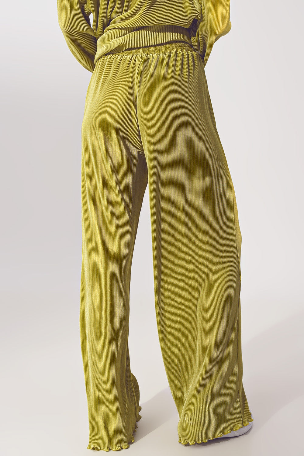 Satin Pleated Wide Leg Pants in Green - Trousers