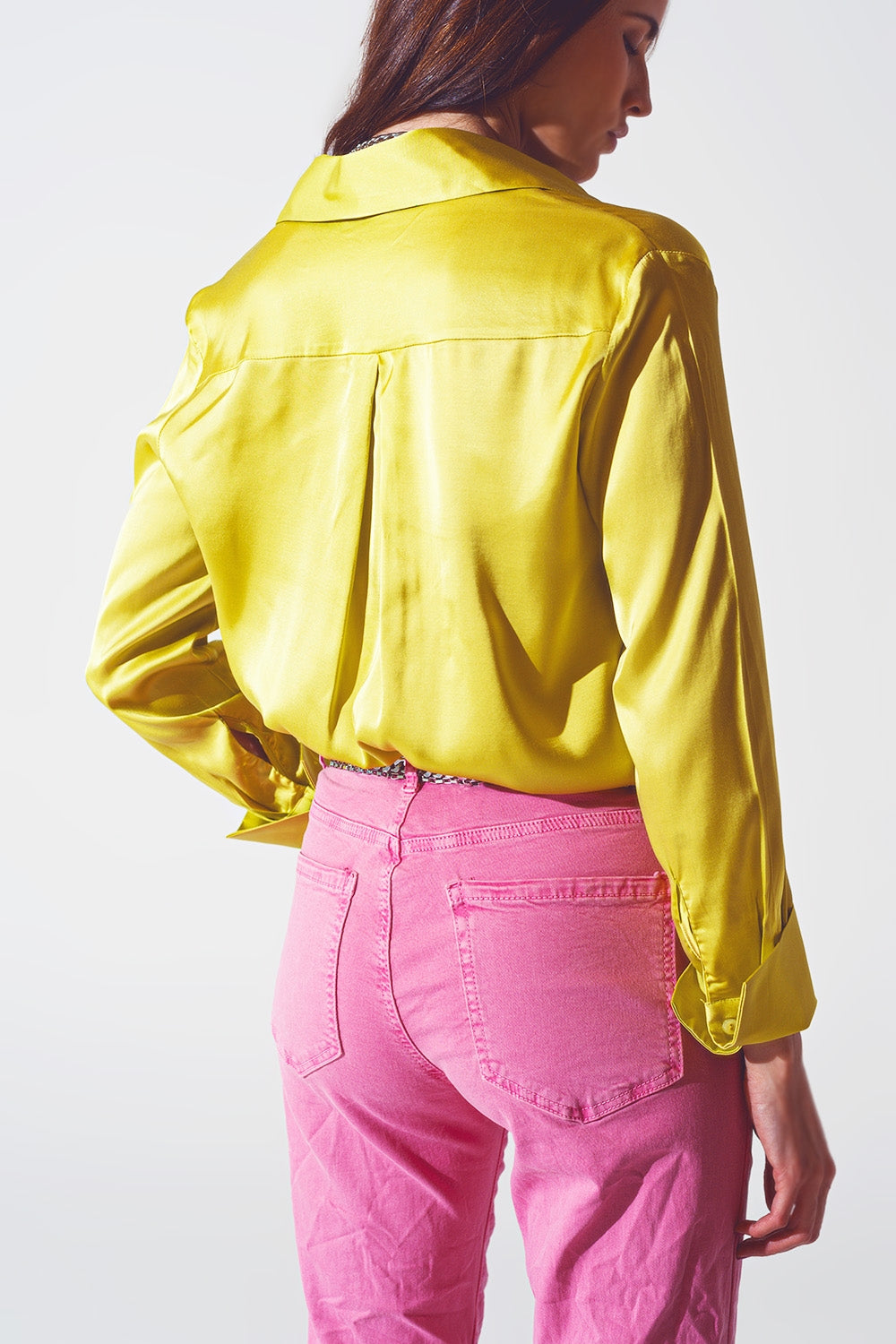 Satin shirt with split cuff in lime green Q2 Shirts BoutiqueLua