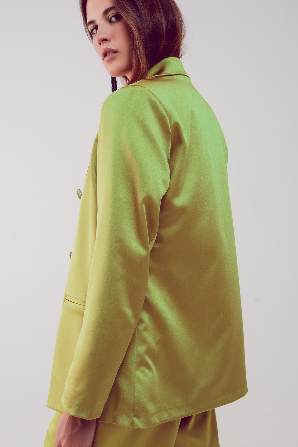 Satin tailored double breast blazer in lime Q2 Coats and Jackets BoutiqueLua