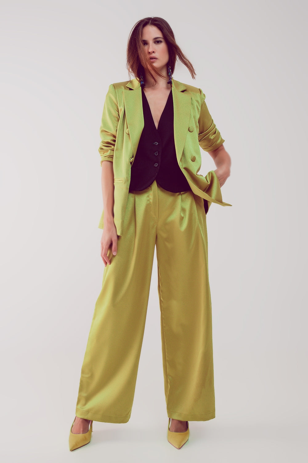 Satin tailored double breast blazer in lime Q2 Coats and Jackets BoutiqueLua