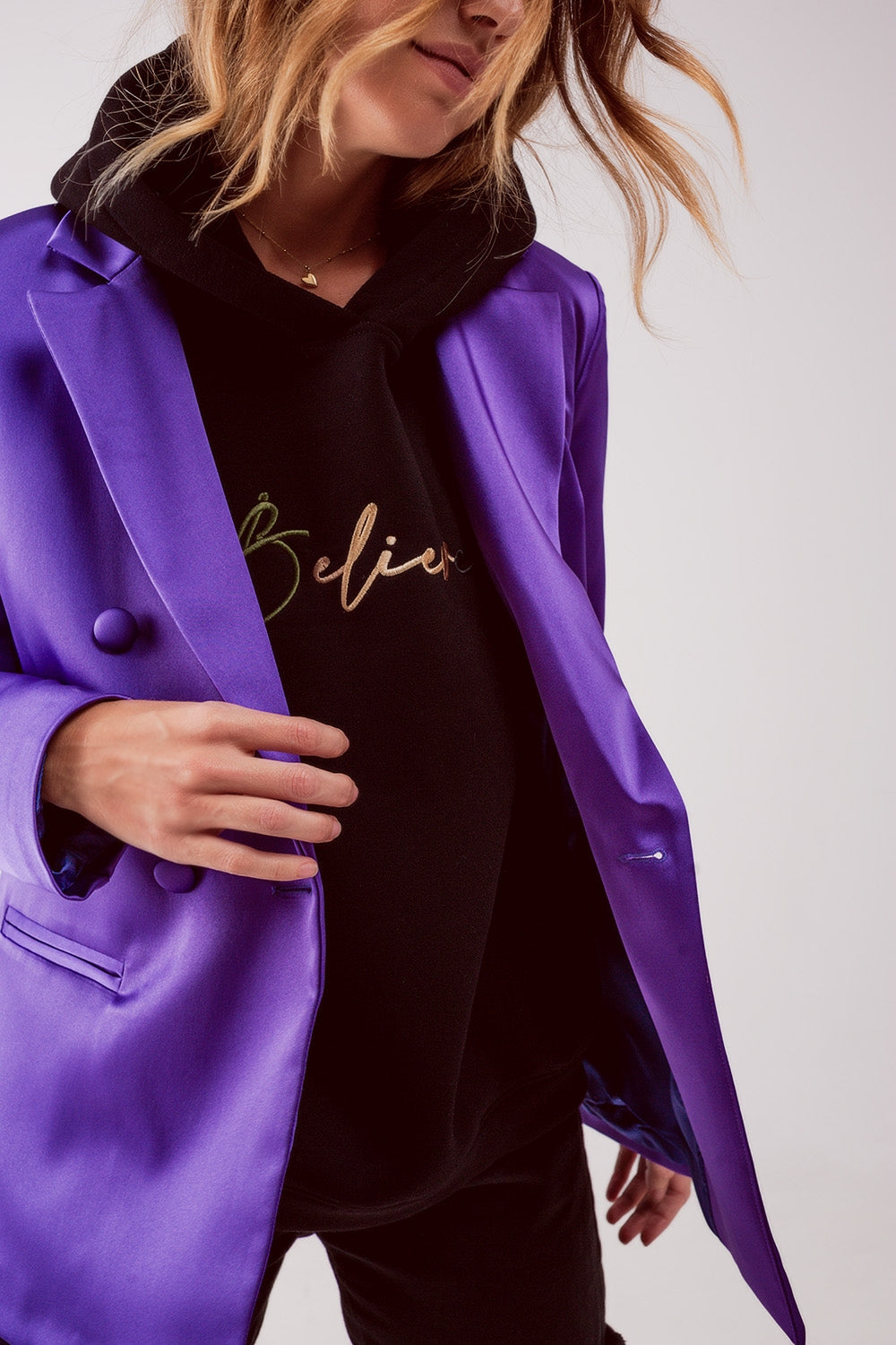 Satin tailored double breast blazer in purple - Coats and Jackets