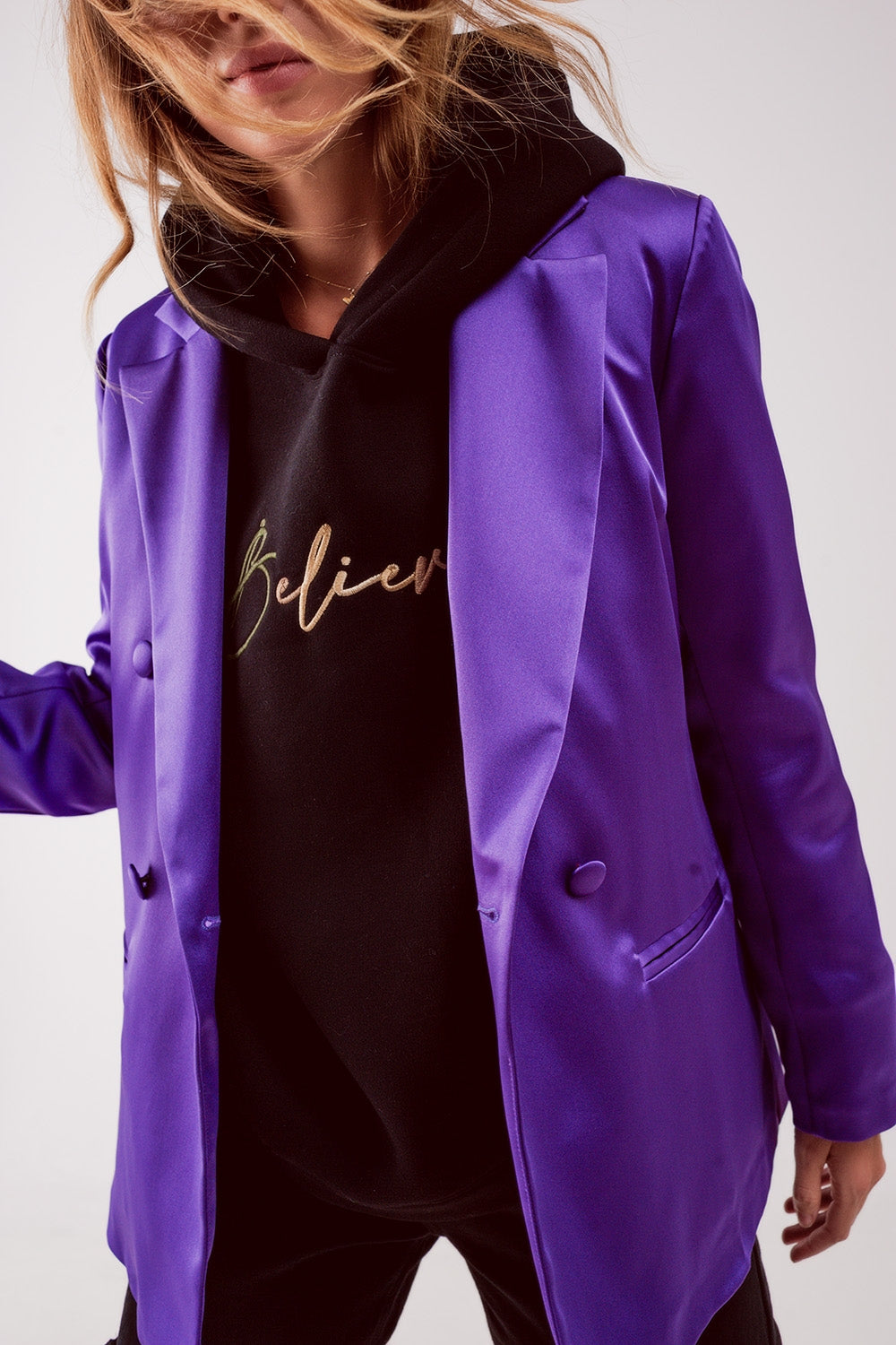 Satin tailored double breast blazer in purple - Coats and Jackets