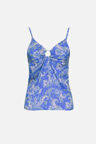 Top en satin à imprimé cachemire en bleu