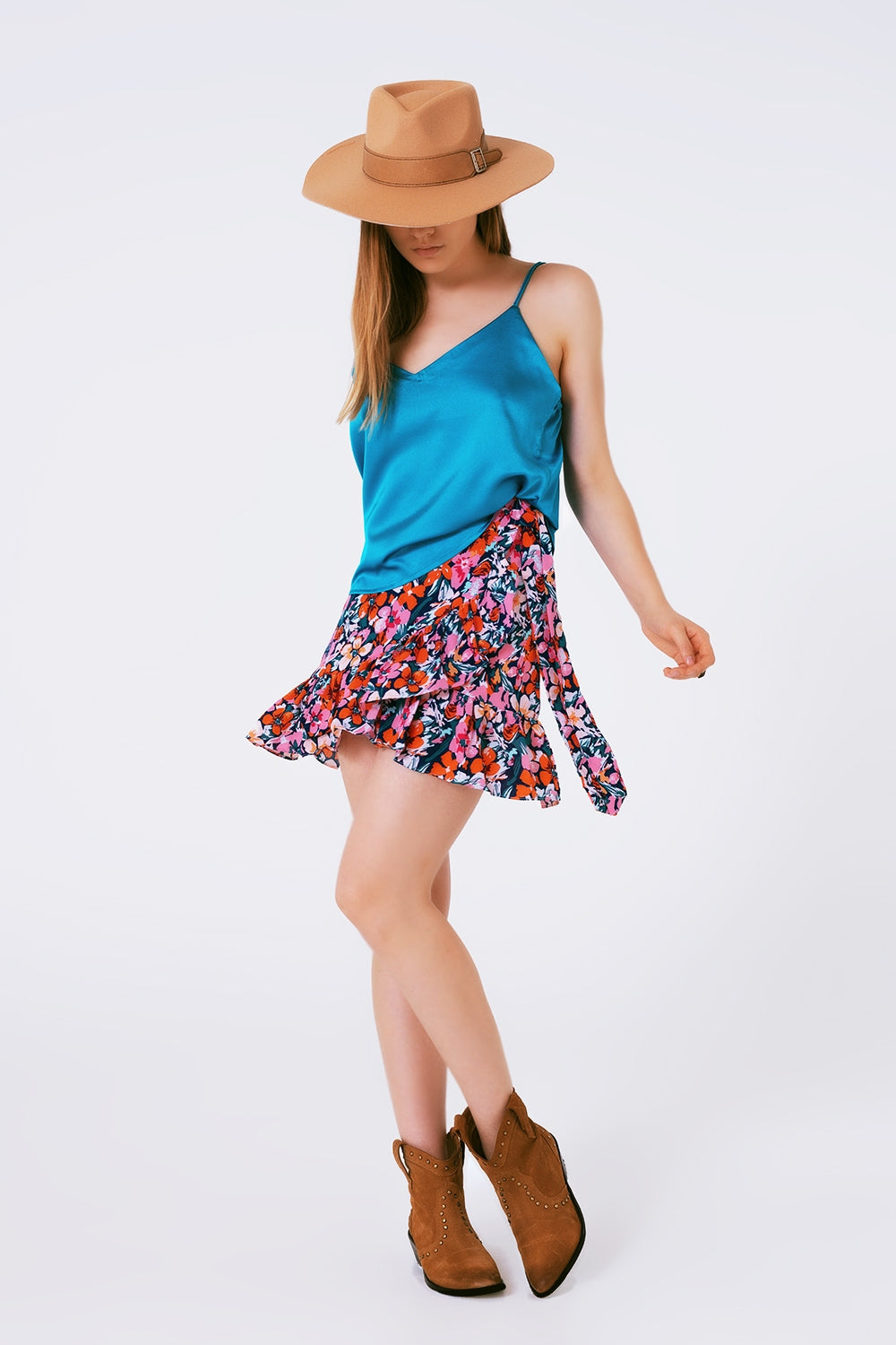 Satin Top with Straps in Blue Q2 Tops BoutiqueLua