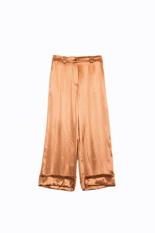 Satin Wide Leg Suit Pants In Camel