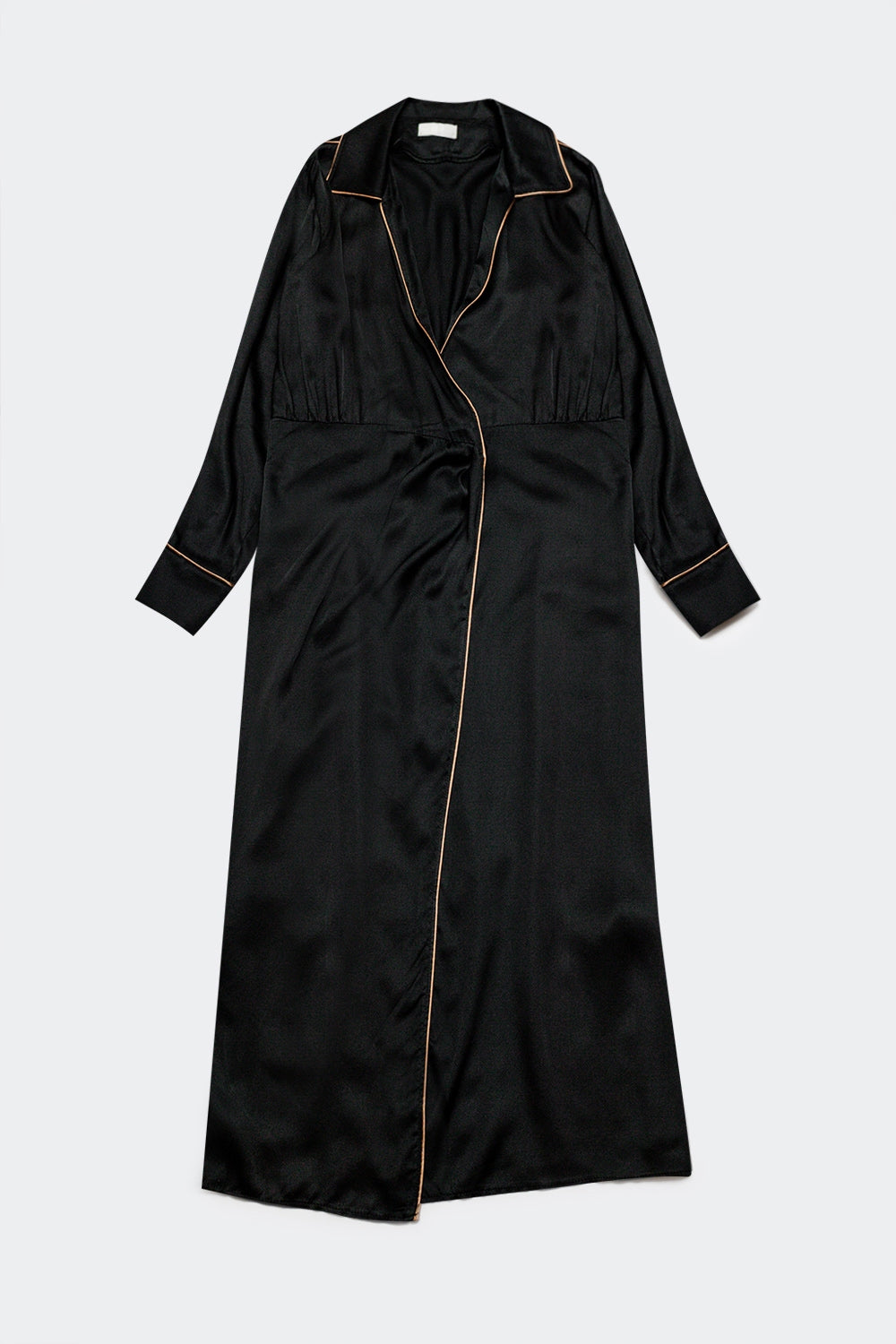 Satin wrap front maxi dress in black satin - Dresses
