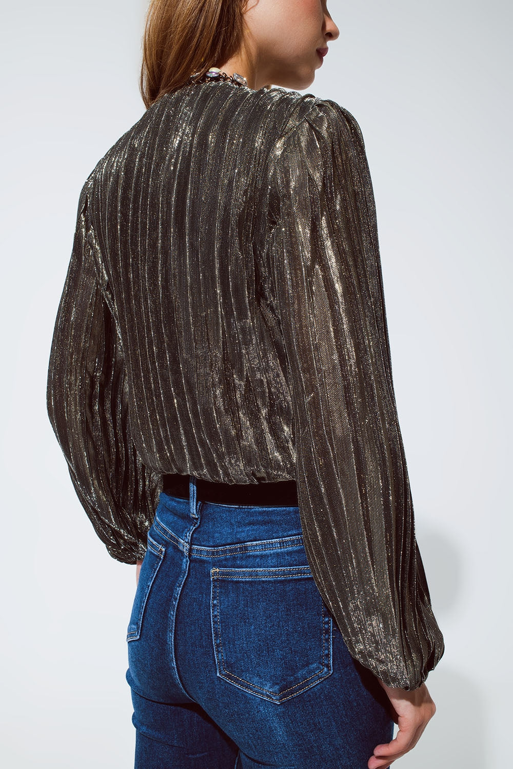 Shiny Glitter Body with Deep V Neck in gold Q2 Tops BoutiqueLua