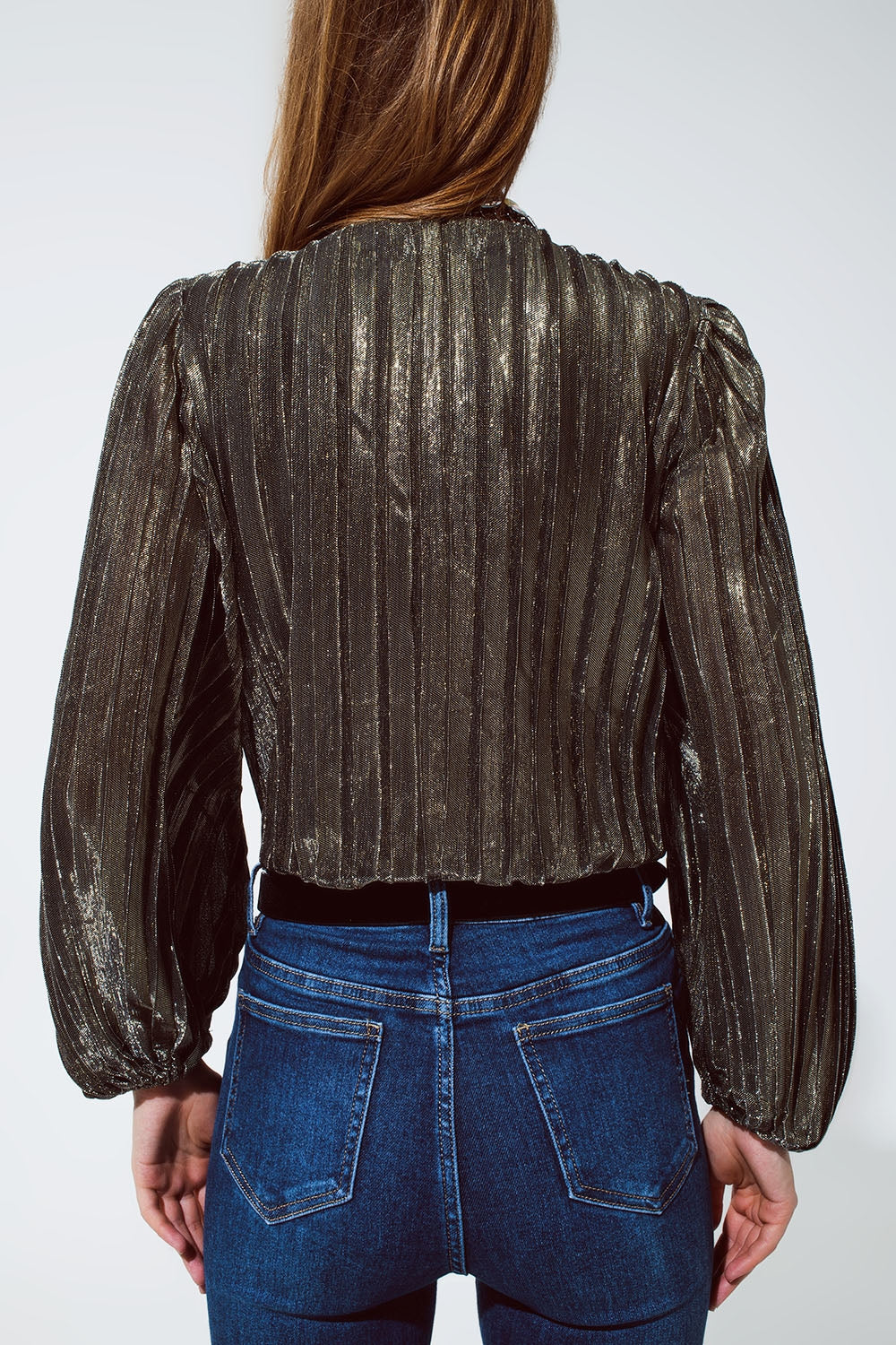 Shiny Glitter Body with Deep V Neck in gold Q2 Tops BoutiqueLua