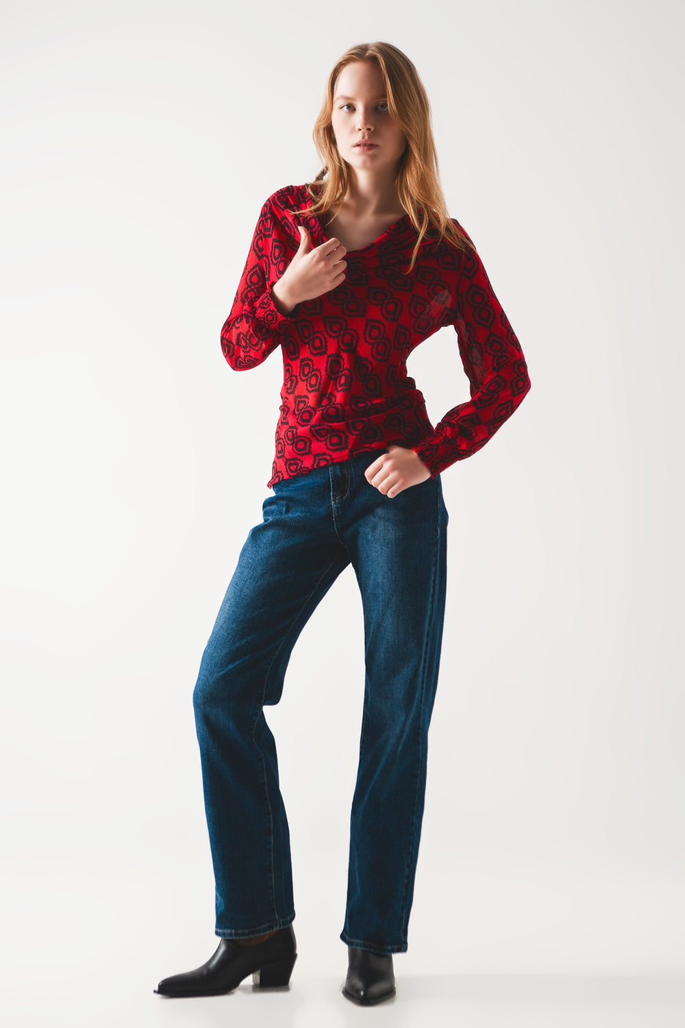 Shirred sleeve shirt in fuchsia - Tops