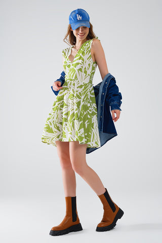 robe courte verte à imprimé palmier tropical