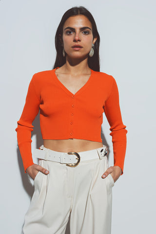 short ribbed cardigan in orange
