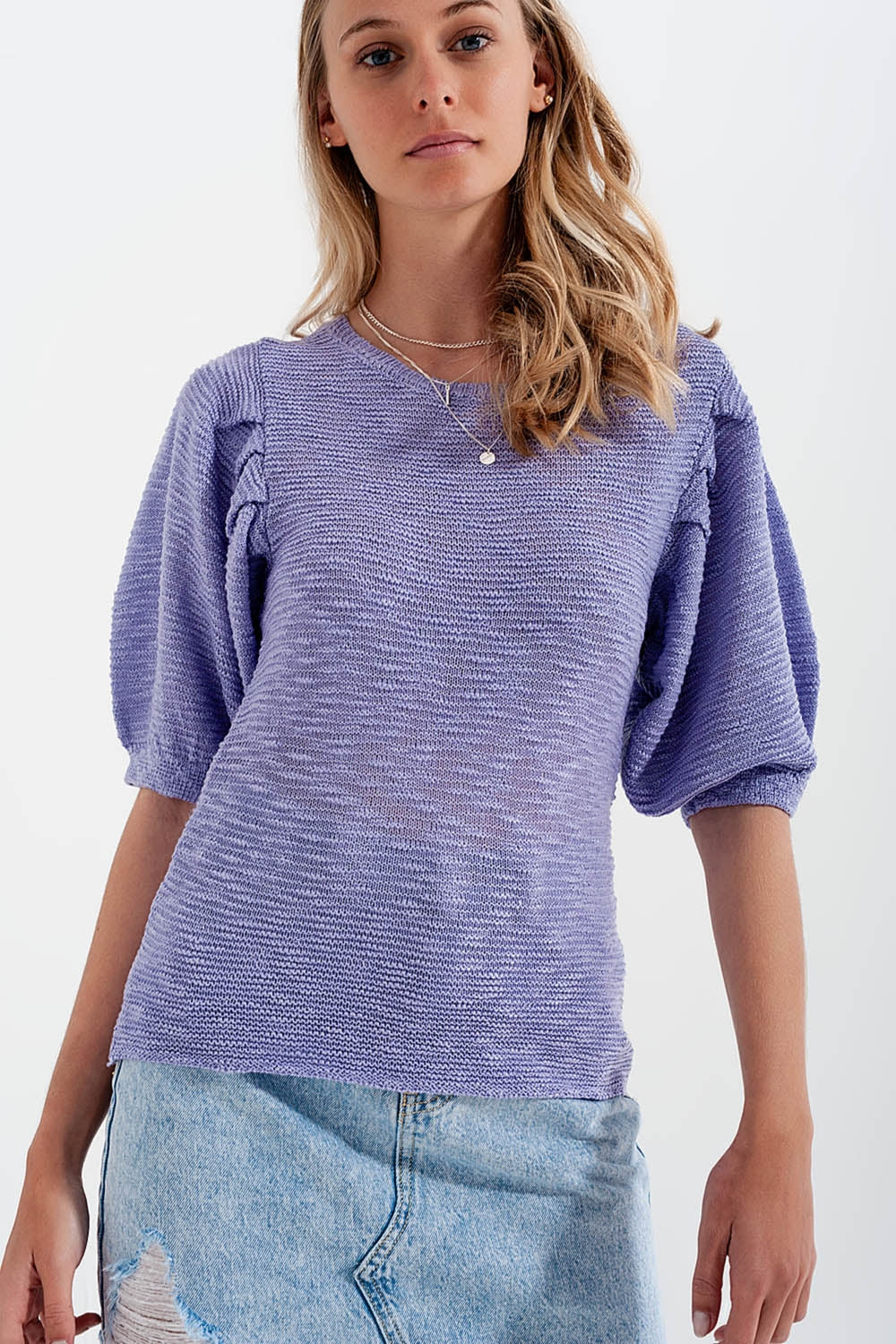 Short sleeve knitted top in violet - Jumpers