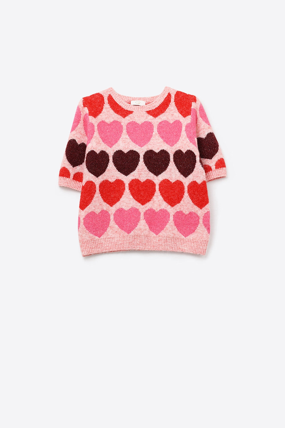 Short Sleeve Printed Heart Sweater in Pink - Sweaters