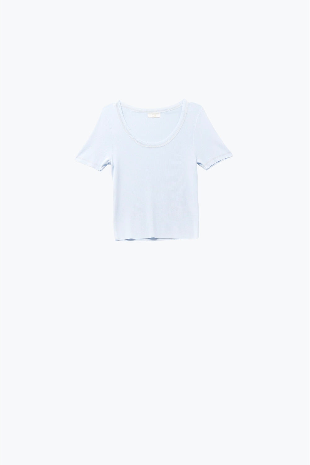 Short Sleeve sweater In baby blue With Silver Seam at Round Neck - Sweaters