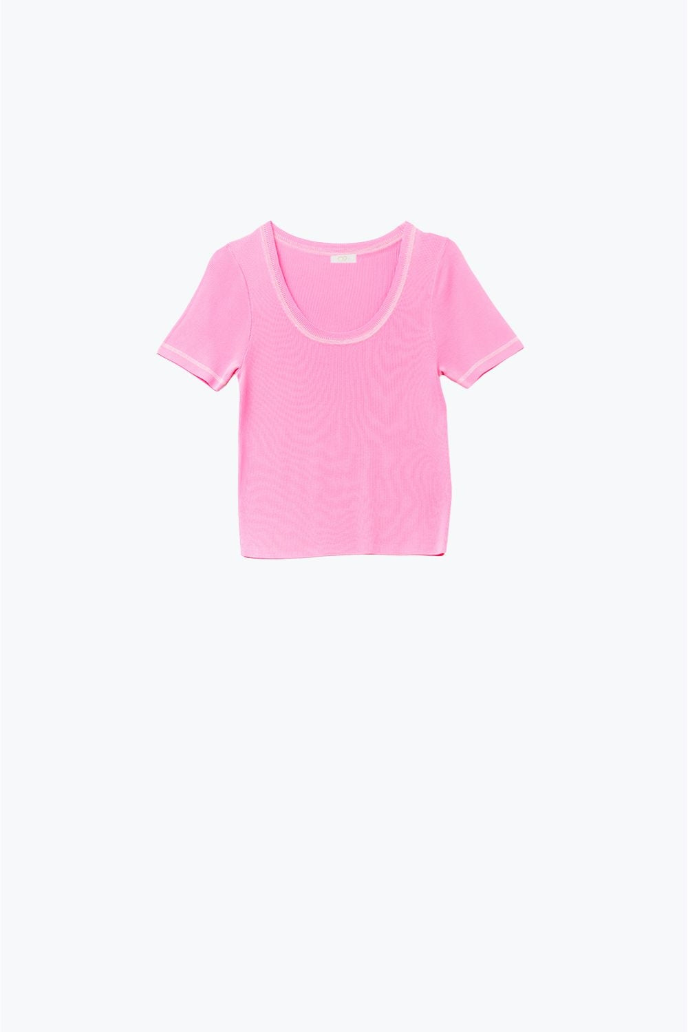 Short Sleeve sweater In pink With Silver Seam at Round Neck - Sweaters