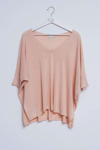 Pull à manches courtes et col V en beige
