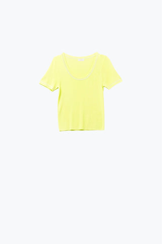Short Sleeve sweater In yellow With Silver Seam at Round Neck