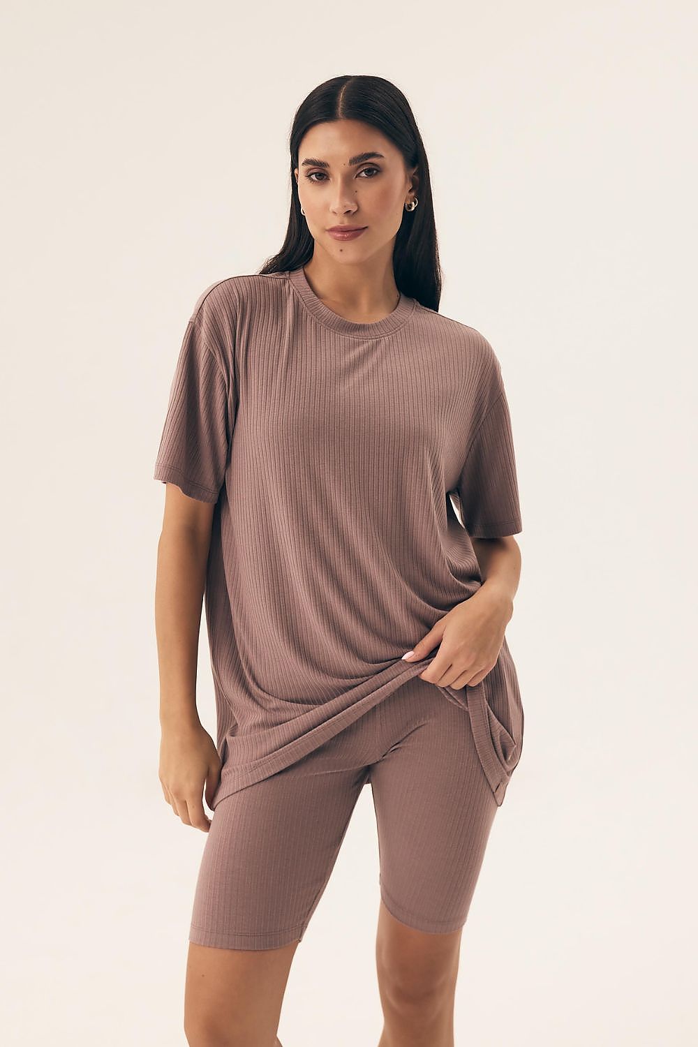 Shorts Ribbed Pyjama Set in Soft Pink brown - Pyjama Set