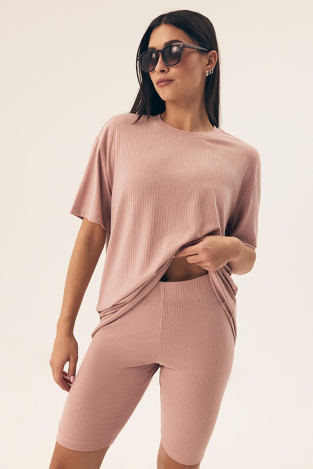Shorts Ribbed Pyjama Set in Soft Pink beige - Pyjama Set