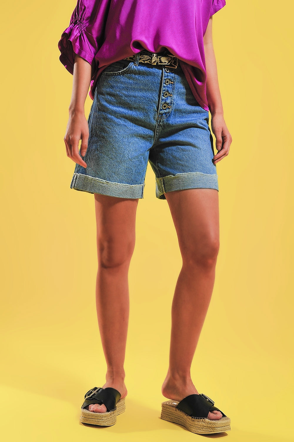 Shorts with button front in blue - Shorts