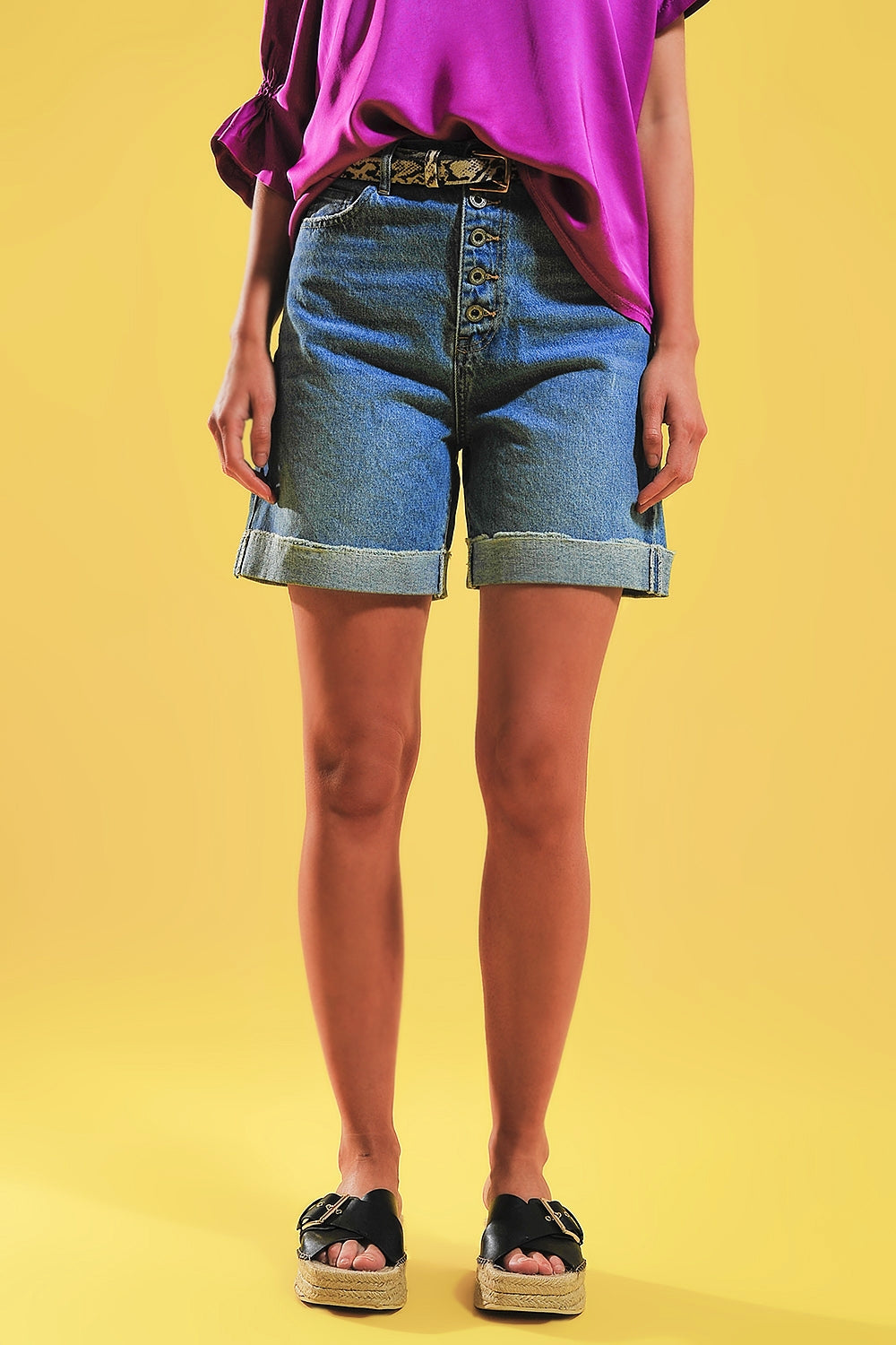 Shorts with button front in blue - Shorts