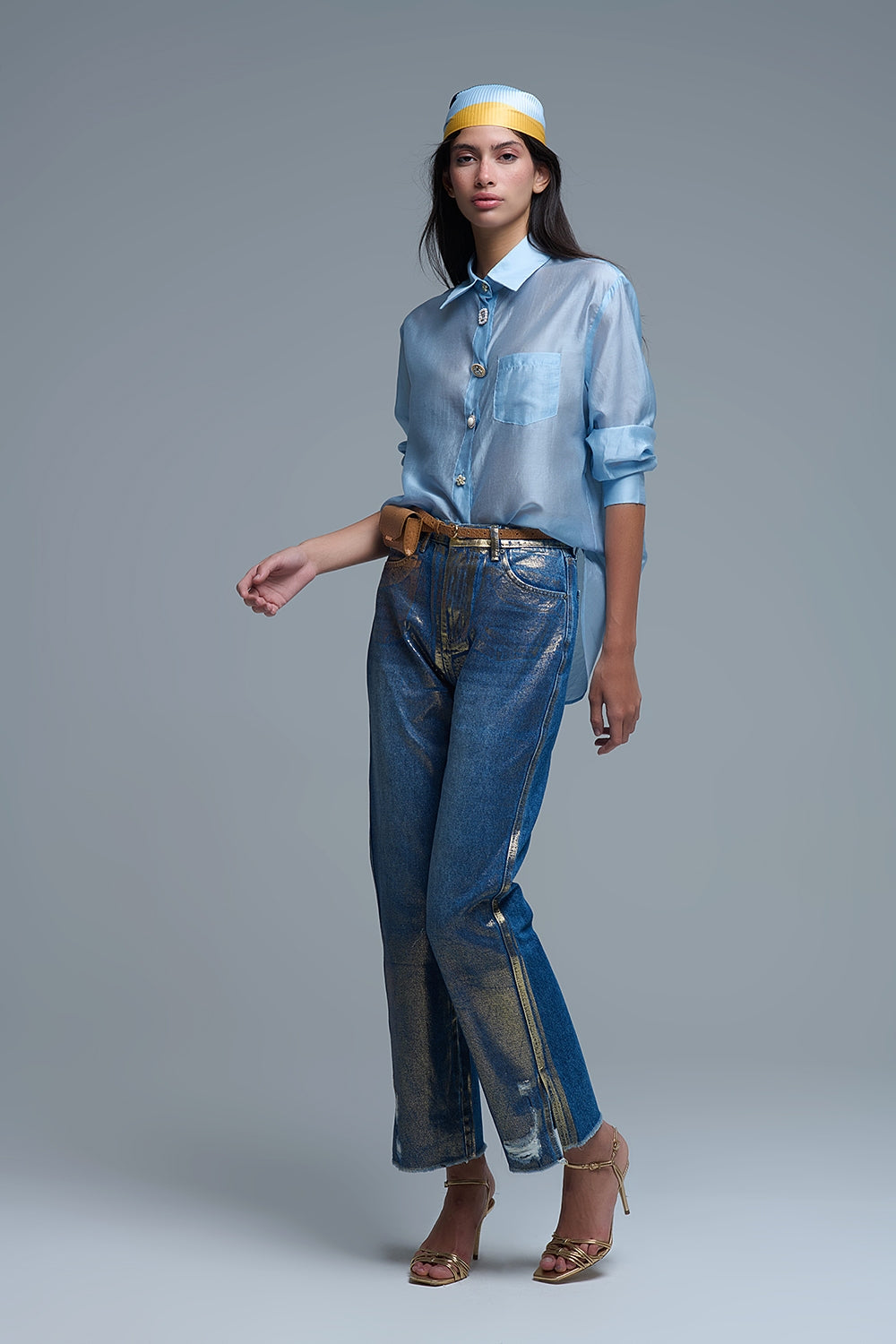 Silky Loose Shirt With Button Medley in Blue - Shirts