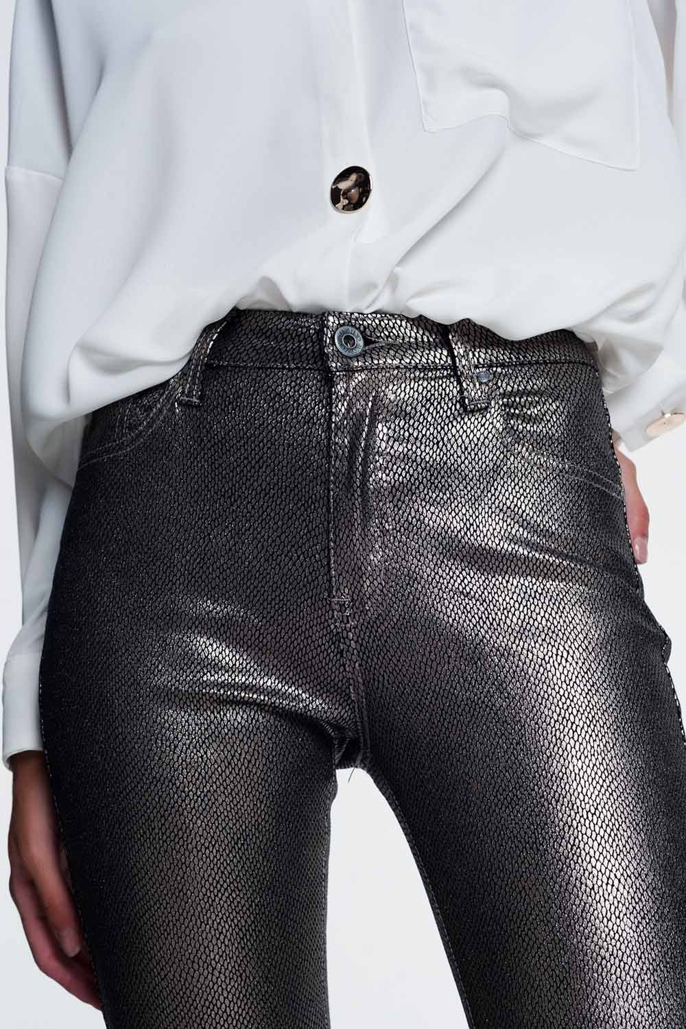 Silver trousers with snake print - Jeans