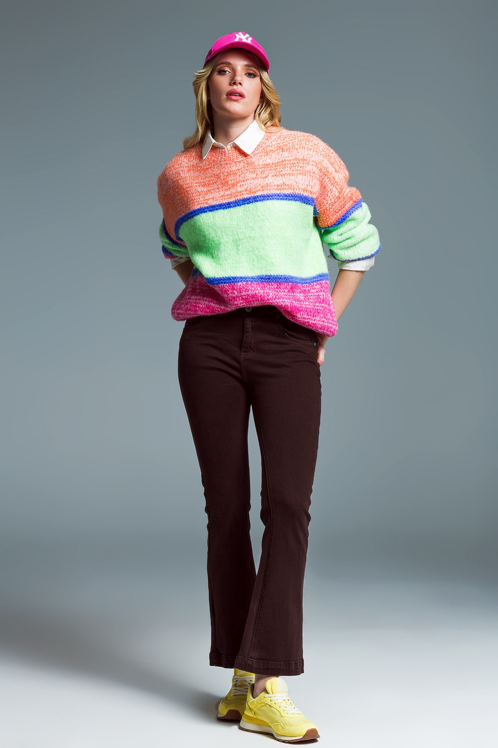 Skinny Flared Jeans With Double Button Detail in Brown - Jeans