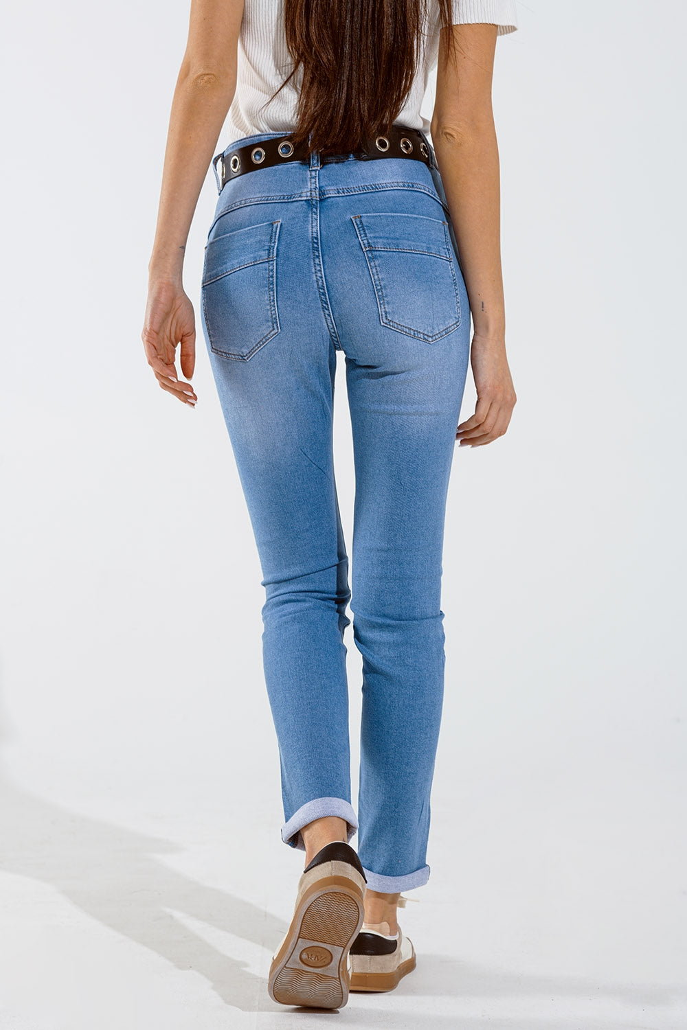 Skinny jeans in washed blue with strass all over the front - Jeans