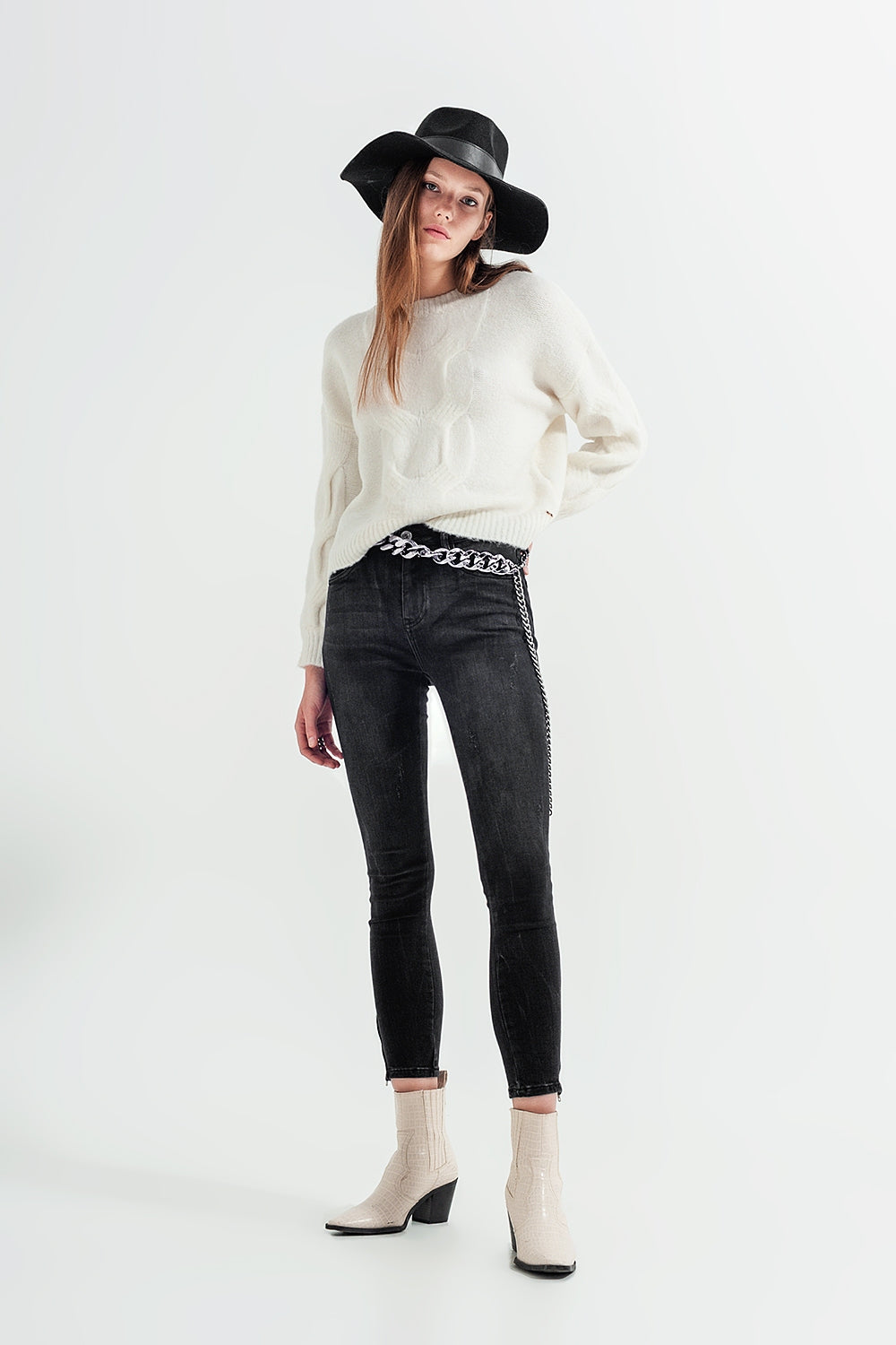 Skinny jeans with ankle zip in black wash - Jeans
