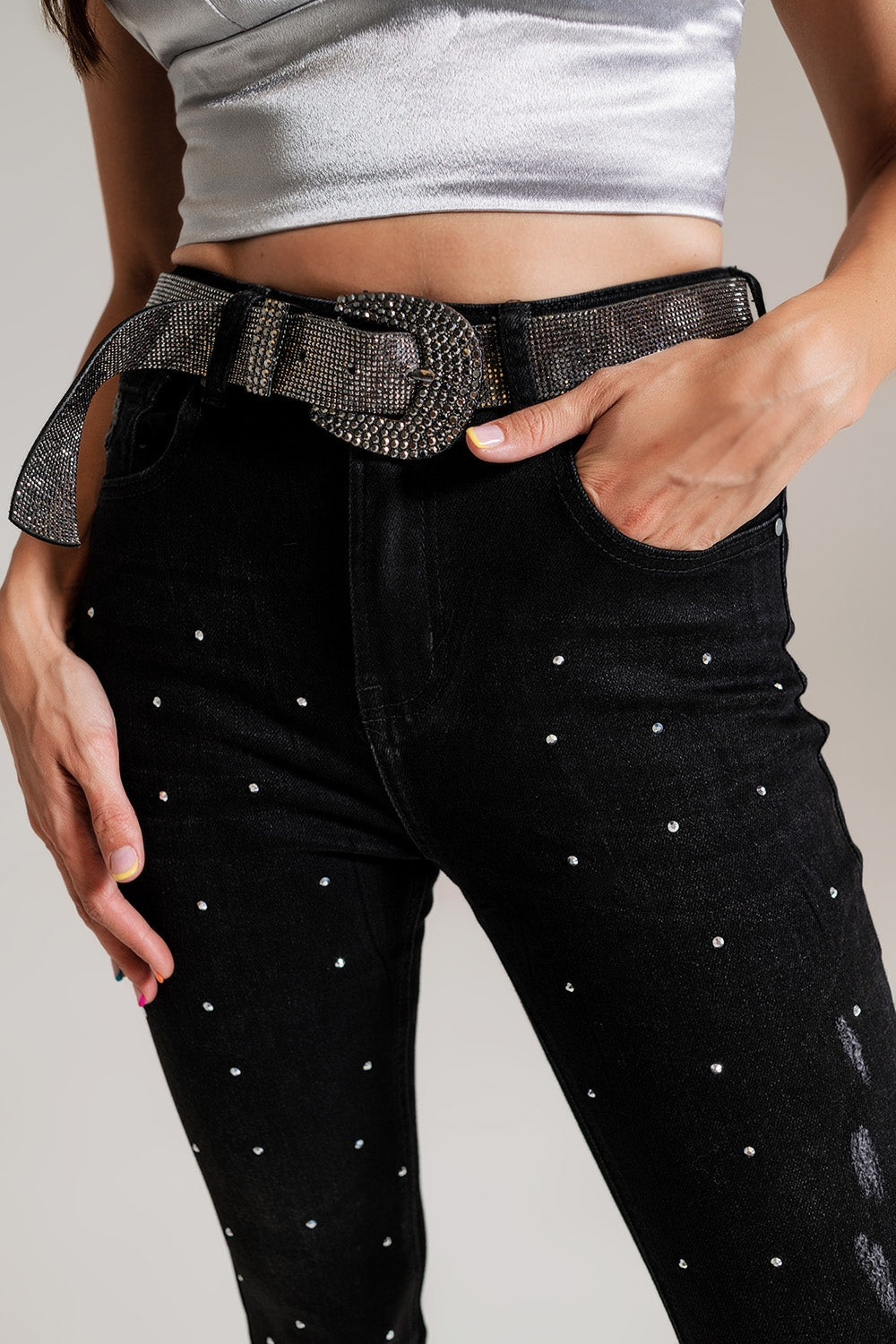 Skinny Jeans With Embellished Details in Black Wash - Jeans