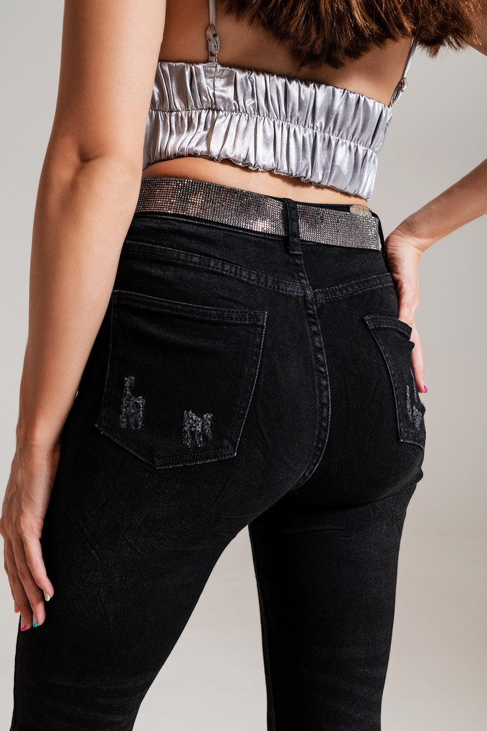 Skinny Jeans With Embellished Details in Black Wash - Jeans