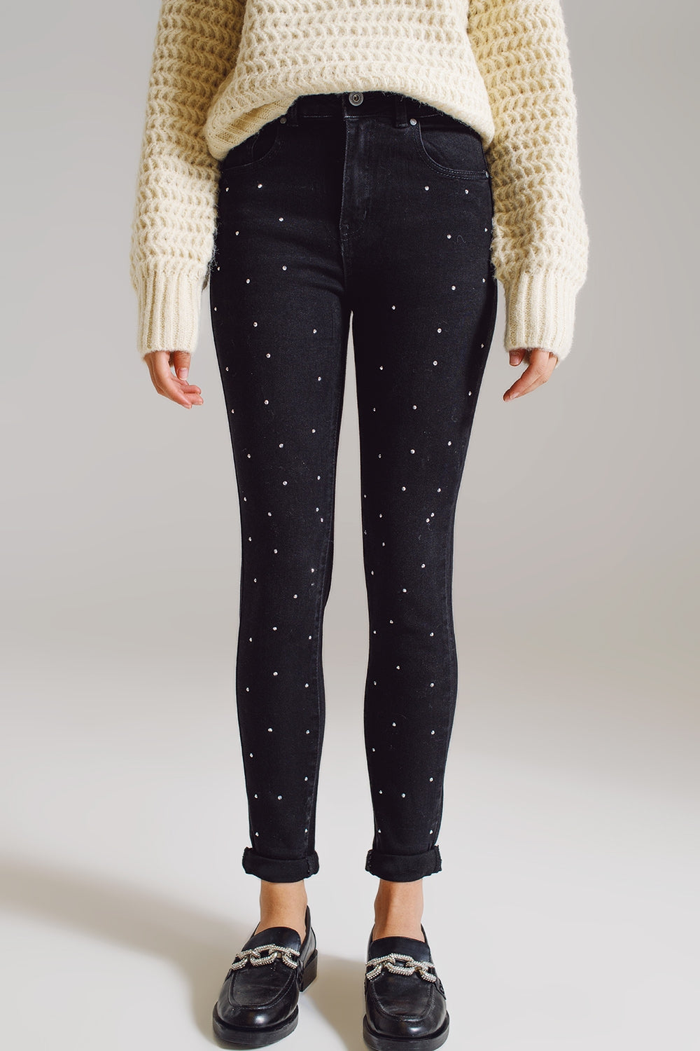 Skinny Jeans With Embellished Strass All Over In Black Q2 Jeans BoutiqueLua